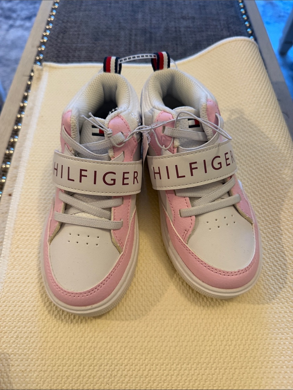 Tommy Hilfiger Kids White and Pink High-Top Sneakers with Logo Strap